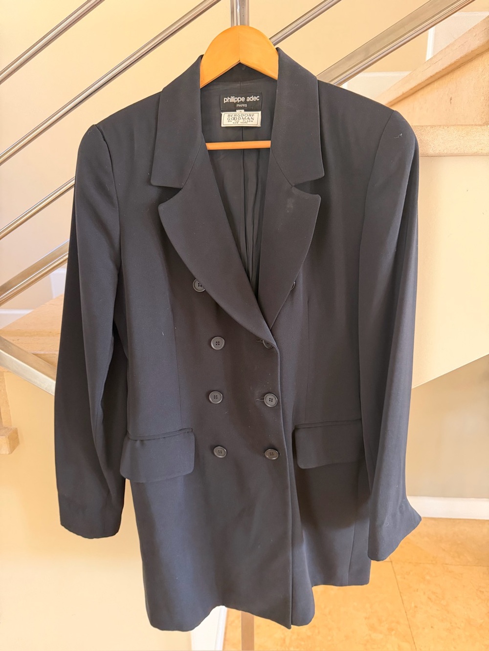 Vintage Philippe Adec Double-Breasted Black Blazer Jacket